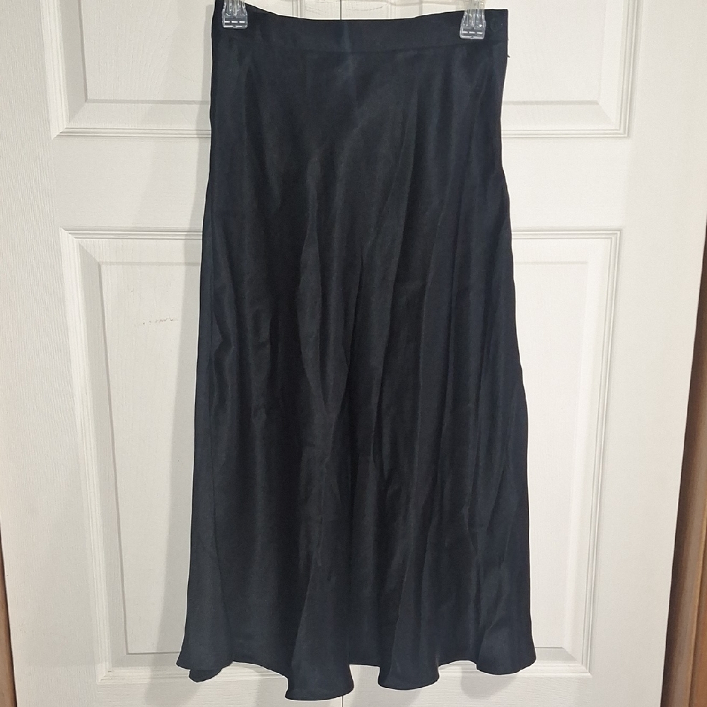 Vintage Chemisette Silky Maxi Skirt - 6 - Black